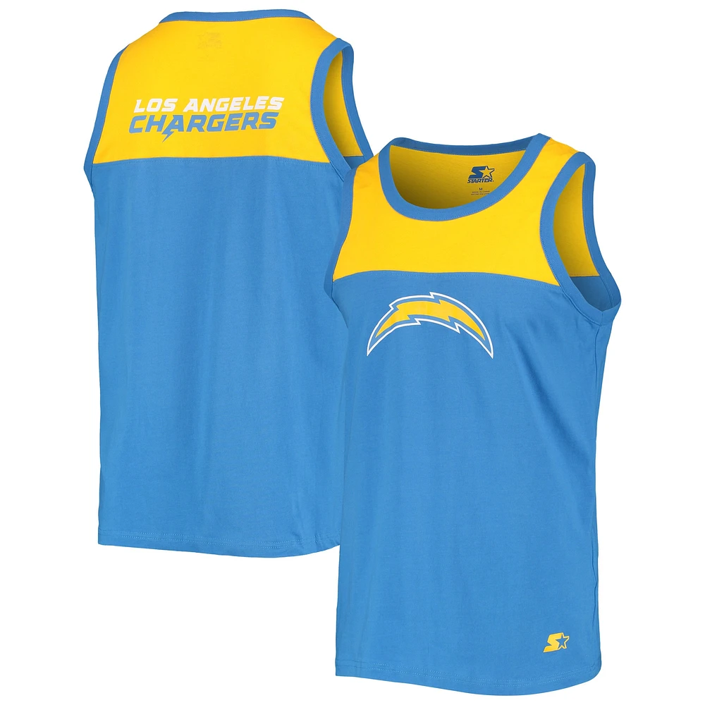 Débardeur tendance Starter Powder Blue/Or Los Angeles Chargers Team Touchdown pour homme