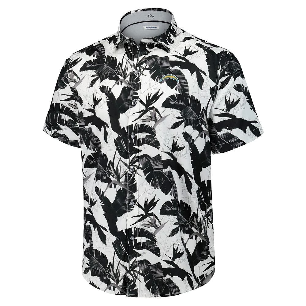 Men's Tommy Bahama Black Los Angeles Chargers Sunnyvale Blooms Camp Button-Up Shirt