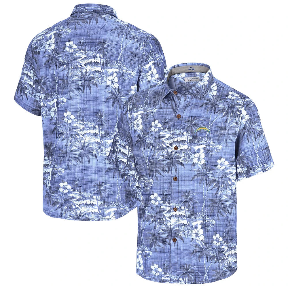 Chemise boutonnée Tommy Bahama Powder Blue pour homme Los Angeles Chargers Coconut Point Isla Palmetta Camp