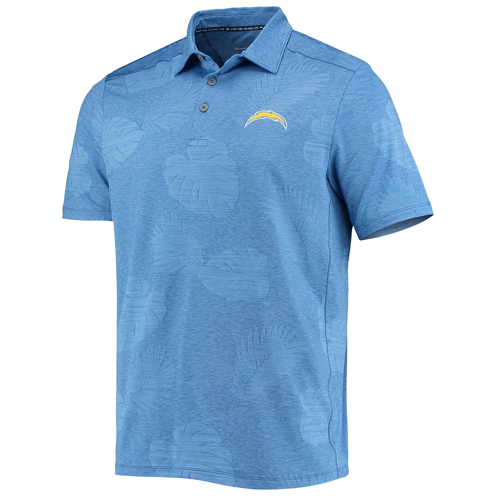 Polo pour homme Tommy Bahama Powder Blue Los Angeles Chargers Palm Coast Delray Frond Allover IslandZone