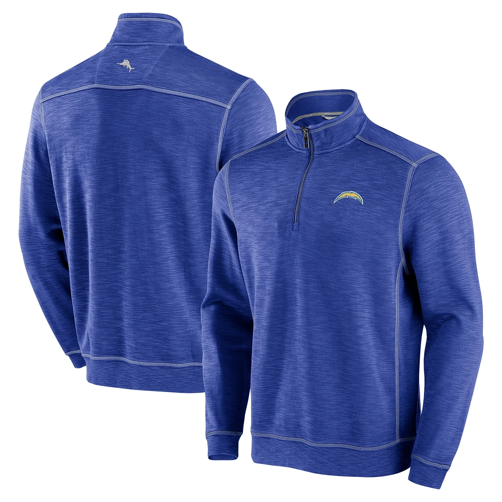 Sweat-shirt à demi-zip Tommy Bahama Royal Los Angeles Chargers Tobago Bay Tri-Blend pour homme