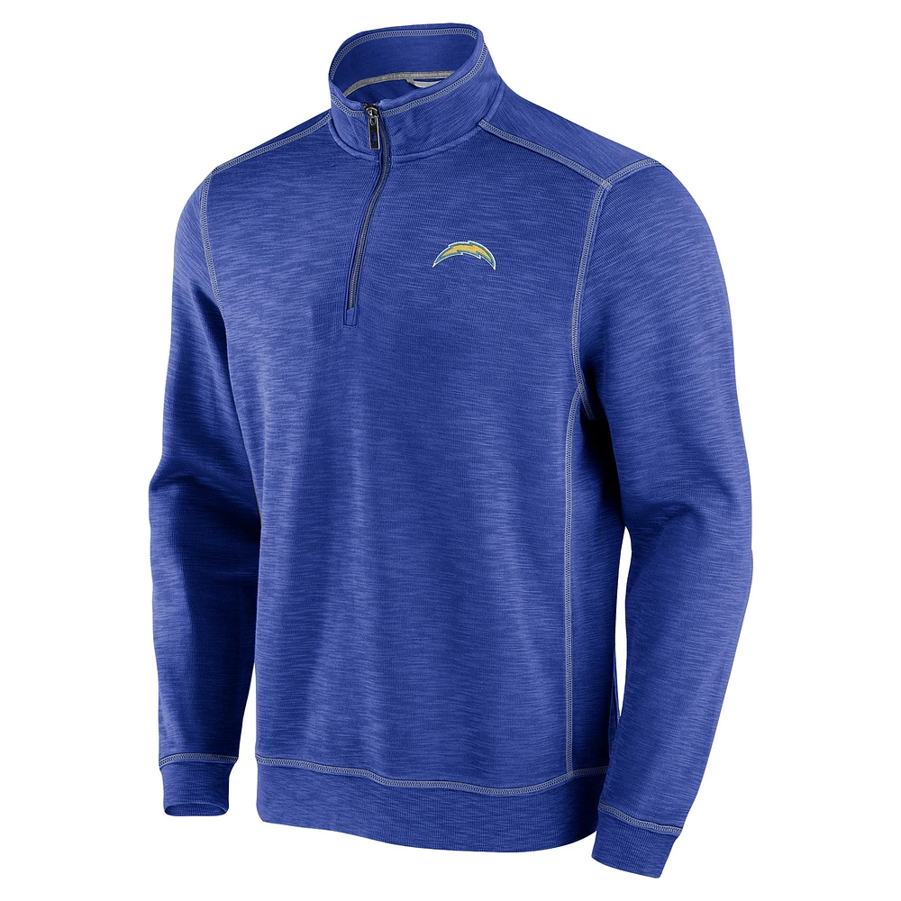 Sweat-shirt à demi-zip Tommy Bahama Royal Los Angeles Chargers Tobago Bay Tri-Blend pour homme