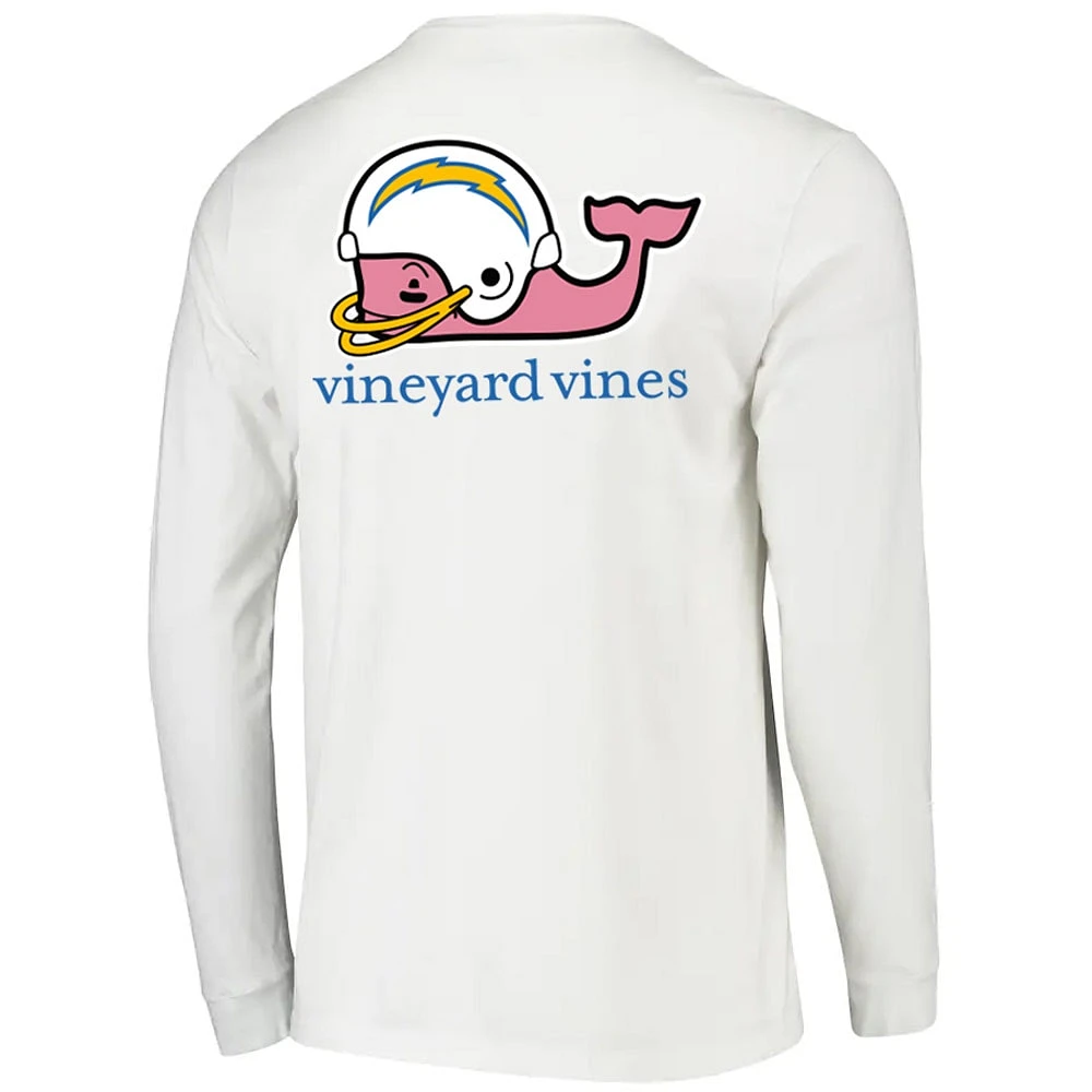 Men's Vineyard Vines White Los Angeles Chargers Whale Helmet Team Long Sleeve T-Shirt