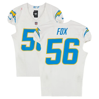 Maillot Nike blanc n°56 de Morgan Fox des Los Angeles Chargers utilisé lors du match contre les New England Patriots le 28 décembre 2024