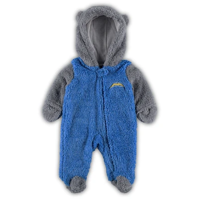 Dormeuse à fermeture éclair complète en polaire pour nouveau-né et nourrisson, bleu poudre/gris, Los Angeles Chargers Game Nap Teddy Bunting