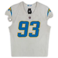 Otito Ogbonnia Los Angeles Chargers Game-Used #93 White Nike Jersey vs. Atlanta Falcons on December 1, 2024