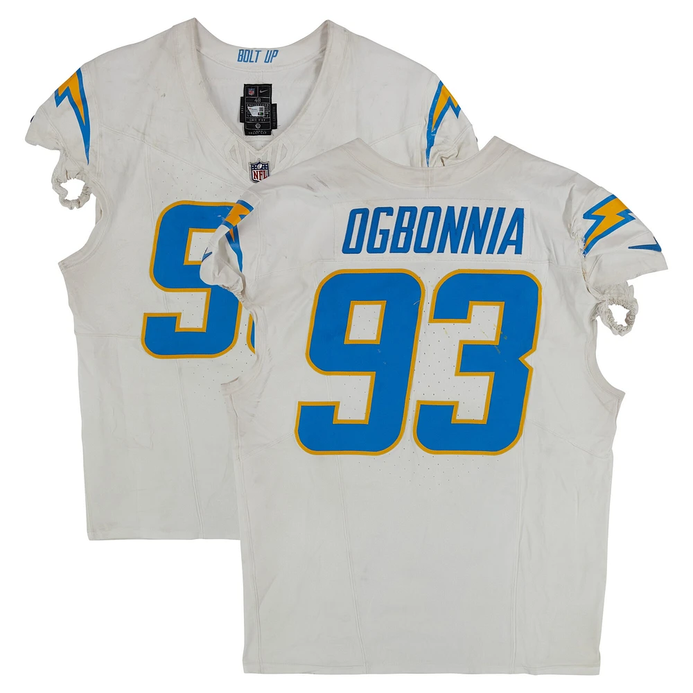 Otito Ogbonnia Los Angeles Chargers Game-Used #93 White Nike Jersey vs. Atlanta Falcons on December 1, 2024