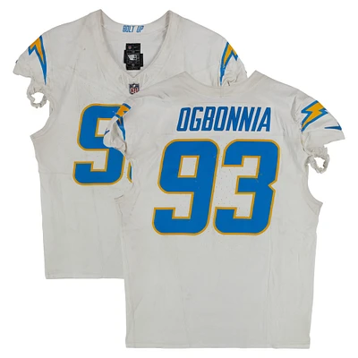 Otito Ogbonnia Los Angeles Chargers Game-Used #93 White Nike Jersey vs. Atlanta Falcons on December 1, 2024