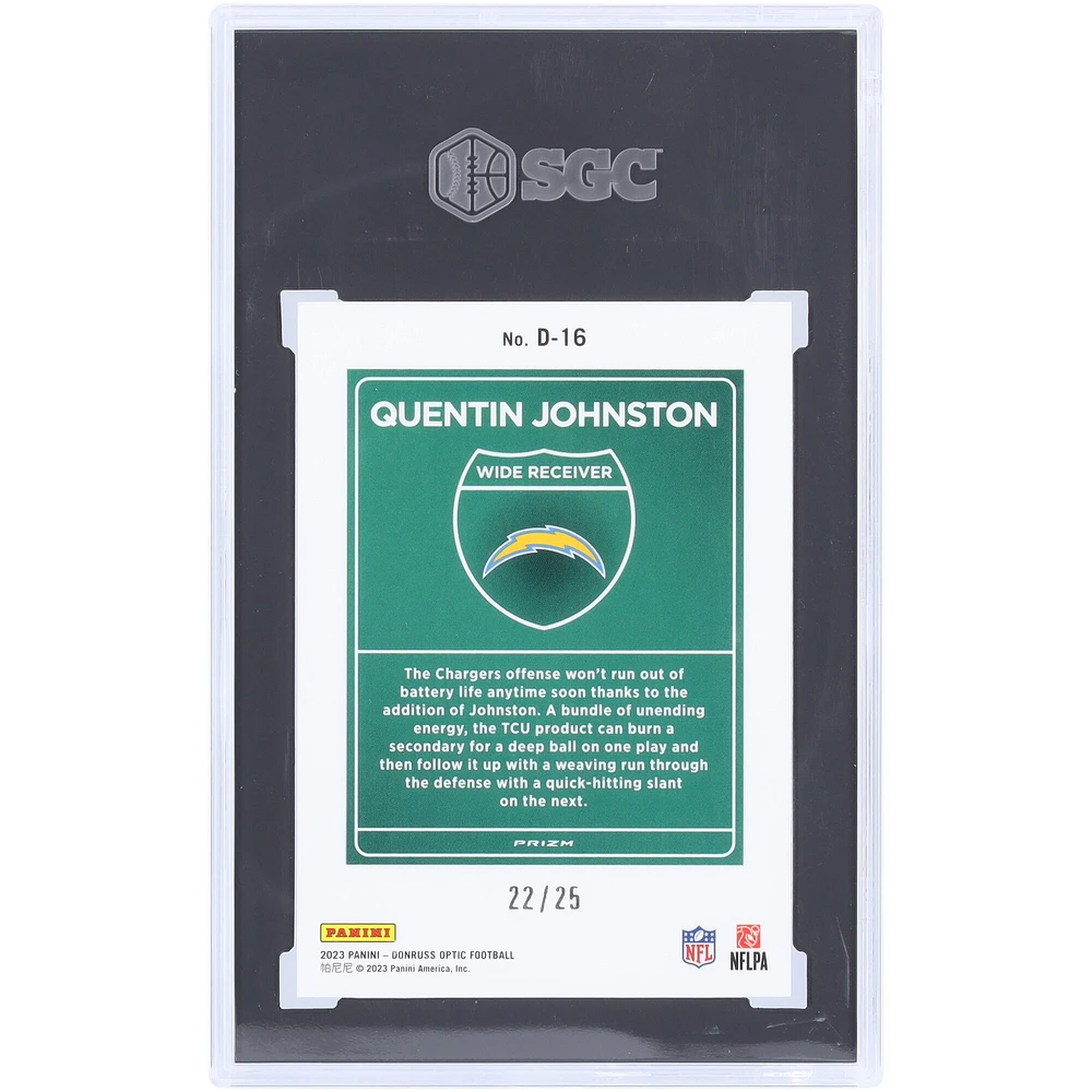 Quentin Johnston Los Angeles Chargers 2023 Panini Donruss Optic Black Pandora Downtown #D-16 #22/25 SGC Authenticated 10 Rookie Card