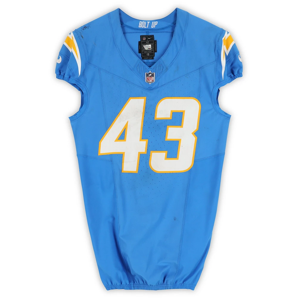 Troy Dye Los Angeles Chargers Game-Used #43 Powder Blue Jersey vs. Tampa Bay Buccaneers on December 15, 2024