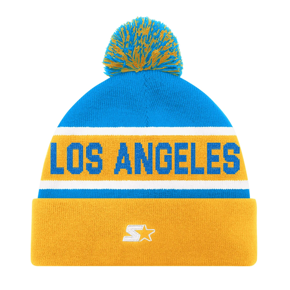 Bonnet en tricot à revers unisexe Starter Gold Los Angeles Chargers avec pompon