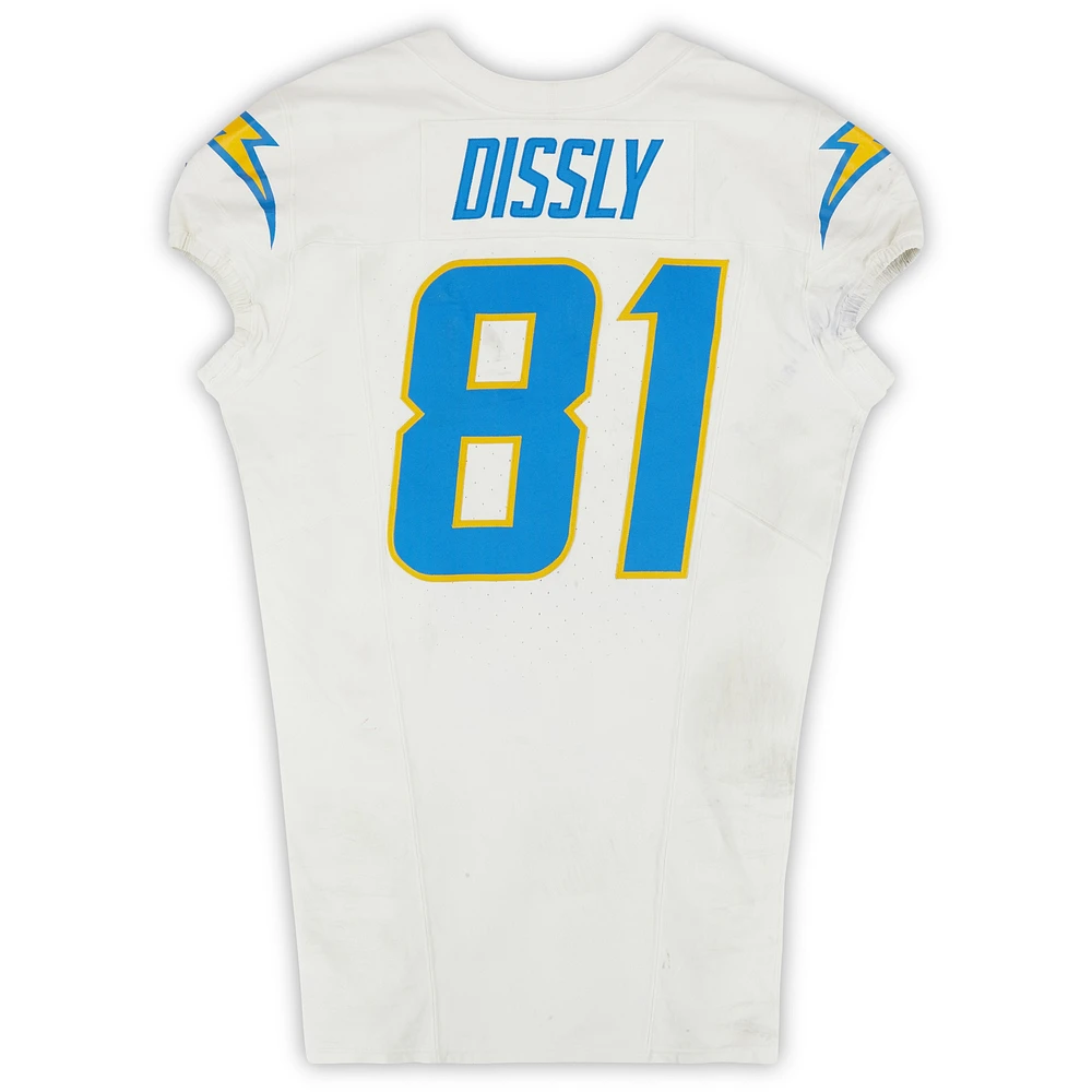 Maillot Nike blanc n°81 de Will Dissly des Los Angeles Chargers utilisé lors du match contre les New England Patriots le 28 décembre 2024