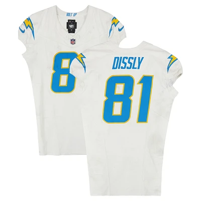 Maillot Nike blanc n°81 de Will Dissly des Los Angeles Chargers utilisé lors du match contre les New England Patriots le 28 décembre 2024