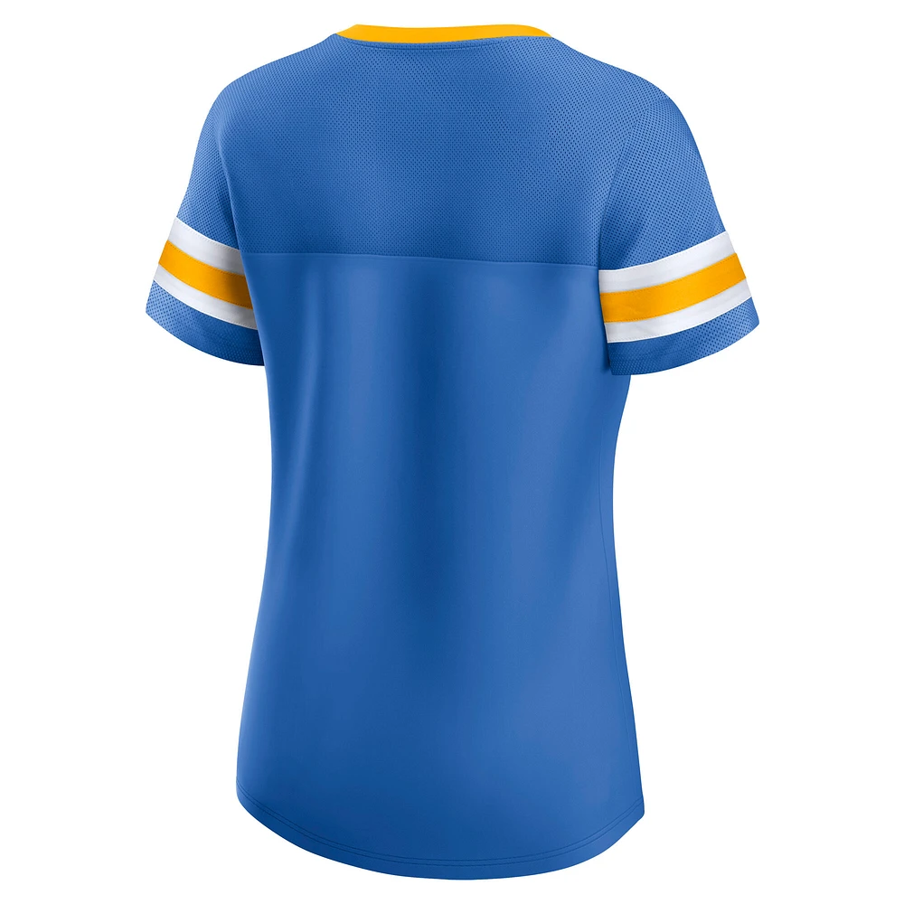 Women's Fanatics  Powder Blue Los Angeles Chargers Lace-Up Bling T-Shirt