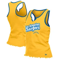 Women's New Era  Gold Los Angeles Chargers Lettuce Hem Notch Neck Tri-Blend Tank Top