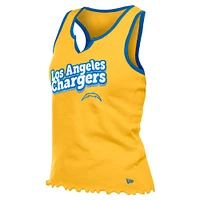 Women's New Era  Gold Los Angeles Chargers Lettuce Hem Notch Neck Tri-Blend Tank Top