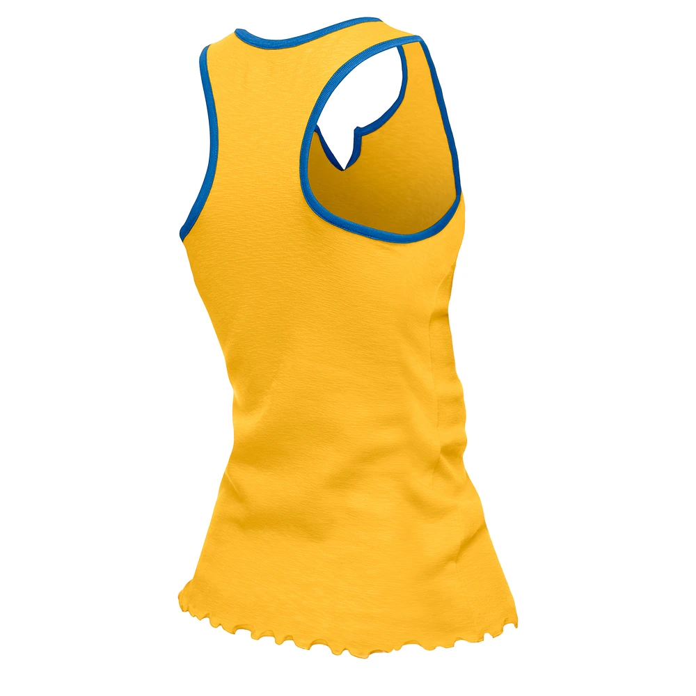 Women's New Era  Gold Los Angeles Chargers Lettuce Hem Notch Neck Tri-Blend Tank Top