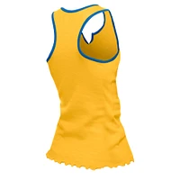 Women's New Era  Gold Los Angeles Chargers Lettuce Hem Notch Neck Tri-Blend Tank Top