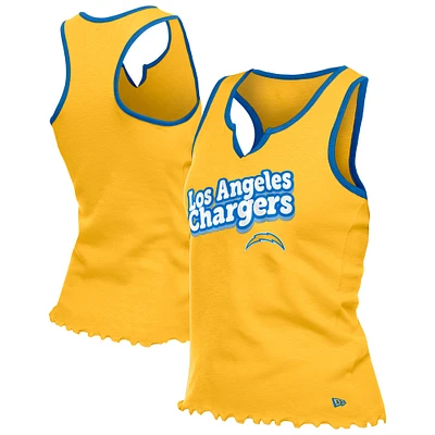 Women's New Era  Gold Los Angeles Chargers Lettuce Hem Notch Neck Tri-Blend Tank Top