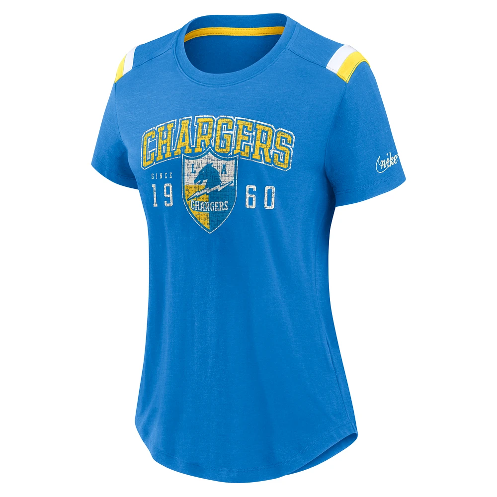 Women's Nike  Heather Blue Los Angeles Chargers Historic Slub Fashion T-Shirt