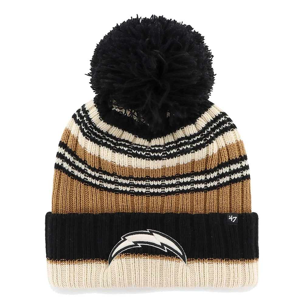 Women's '47 Natural Los Angeles Chargers Barista Cuffed Knit Hat with Pom