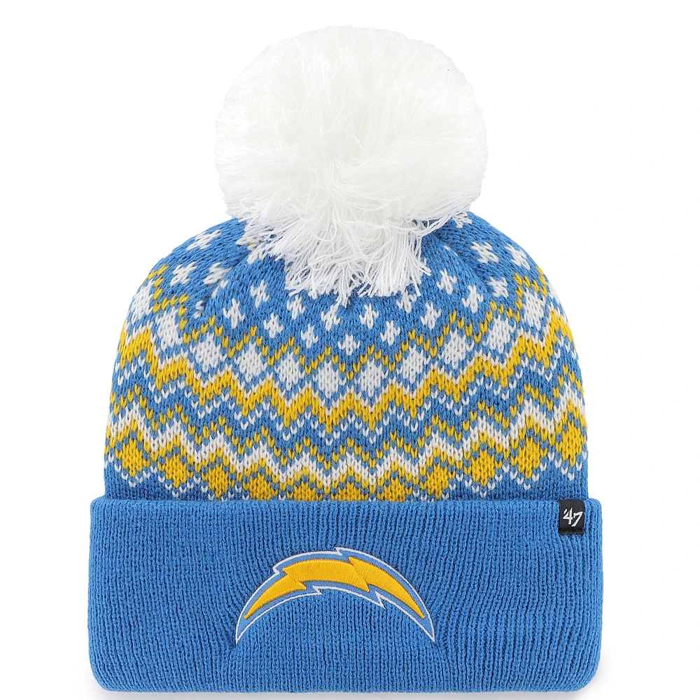 Bonnet tricoté à revers Elsa avec pompon bleu poudre Los Angeles Chargers '47 pour femme