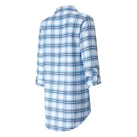 Women's Concepts Sport Powder Blue Los Angeles Chargers Sienna Plaid Full-Button Long Sleeve Nightshirt