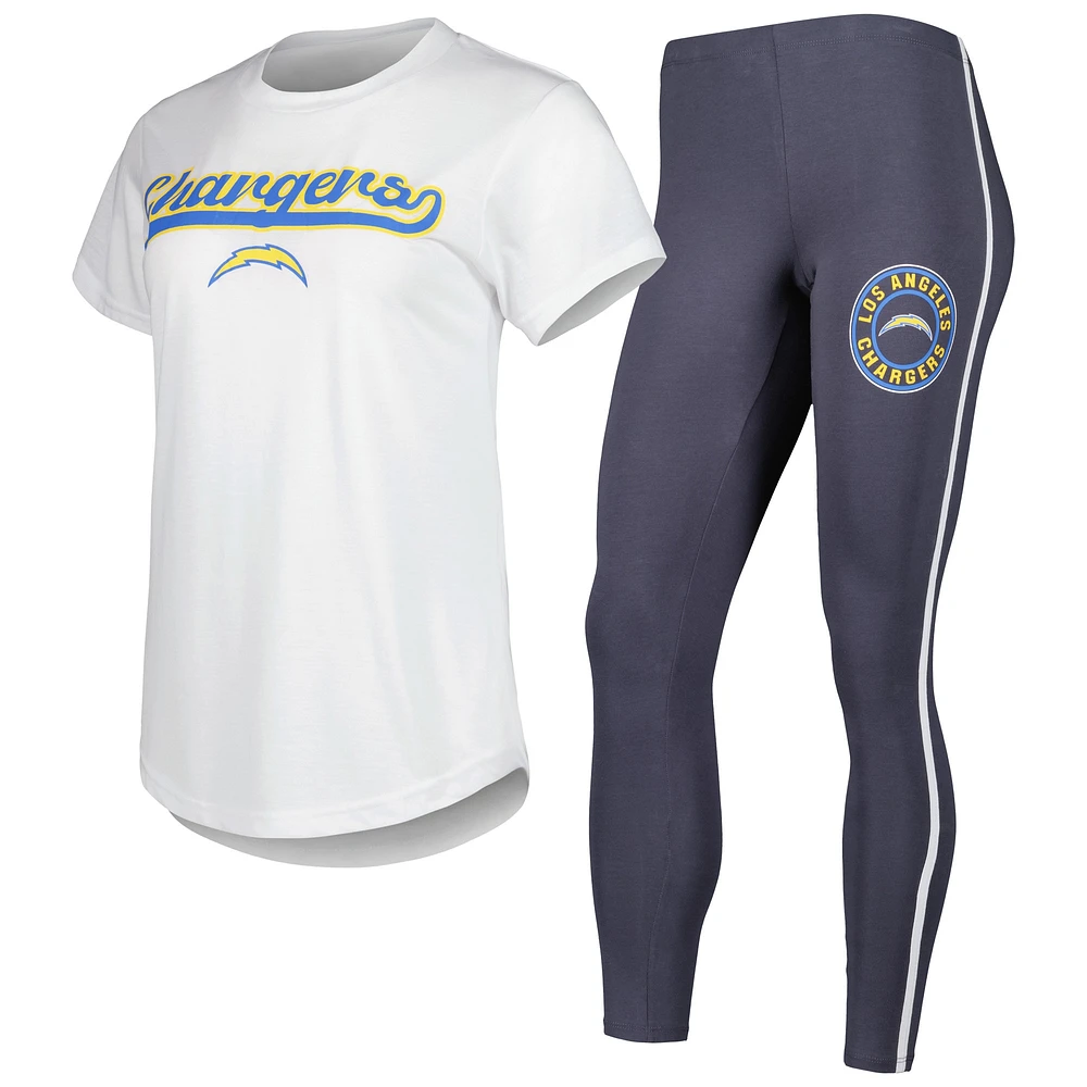 Women's Concepts Sport White/Charcoal Los Angeles Chargers Sonata T-Shirt & Leggings Sleep Set