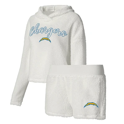 Women's Concepts Sport  White Los Angeles Chargers Fluffy Pullover Sweatshirt & Shorts Sleep Set