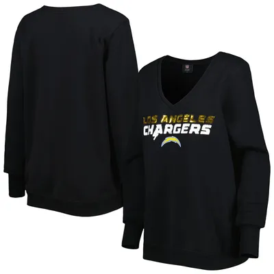 Los Angeles Chargers Cuce Women's Sequin Logo V-Neck Pullover Sweatshirt - Black