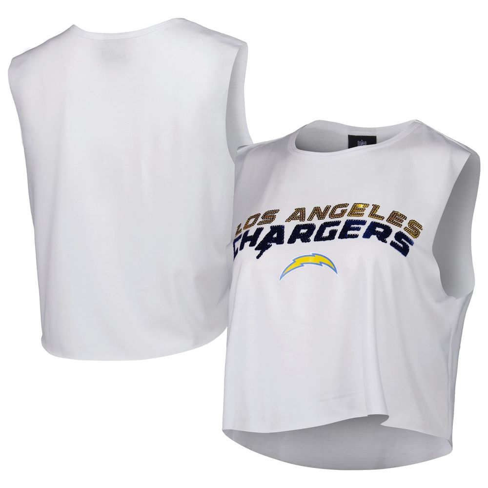 Women's Cuce White Los Angeles Chargers Sequin Cropped Tank Top