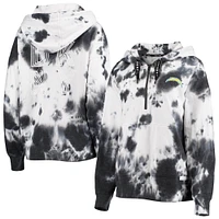 Women's DKNY Sport White/Black Los Angeles Chargers Dakota Oversized Tie-Dye Half-Zip Hoodie