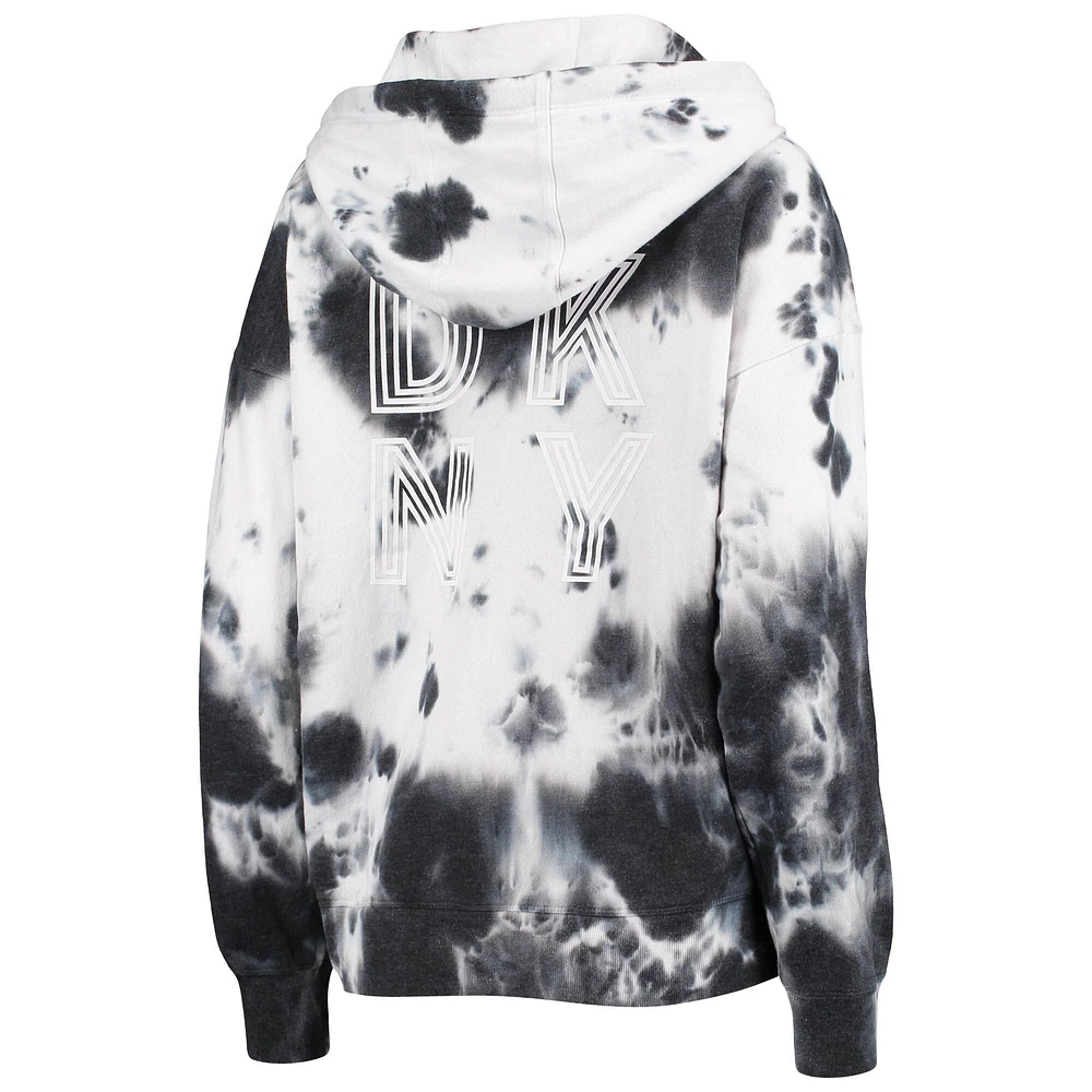 Sweat à capuche oversize demi-fermeture éclair tie-dye DKNY Sport Los Angeles Chargers Dakota pour femme, blanc/noir