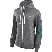 Women's Fanatics Heather Charcoal Los Angeles Chargers Opening Coin Flip Lightweight Full-Zip Hoodie