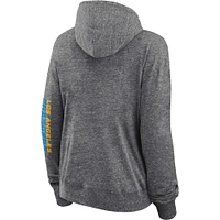 Women's Fanatics Heather Charcoal Los Angeles Chargers Opening Coin Flip Lightweight Full-Zip Hoodie