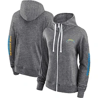 Women's Fanatics Heather Charcoal Los Angeles Chargers Opening Coin Flip Lightweight Full-Zip Hoodie