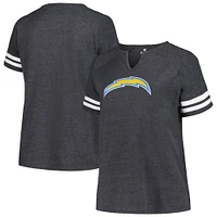 T-shirt Fanatics Heather Charcoal Los Angeles Chargers pour femmes, grande taille, logo, col cranté, manches raglan