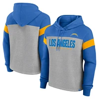 Sweat à capuche enfiler Fanatics pour femme gris chiné/bleu poudré Los Angeles Chargers Bold Play Call