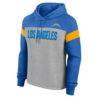 Sweat à capuche enfiler Fanatics pour femme gris chiné/bleu poudré Los Angeles Chargers Bold Play Call