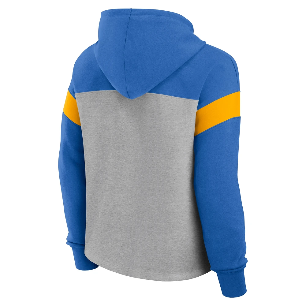 Sweat à capuche enfiler Fanatics pour femme gris chiné/bleu poudré Los Angeles Chargers Bold Play Call