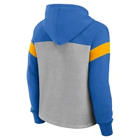 Sweat à capuche enfiler Fanatics pour femme gris chiné/bleu poudré Los Angeles Chargers Bold Play Call