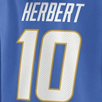 Fanatics pour femmes Justin Herbert Powder Blue Los Angeles Chargers Player Icon Nom et numéro Pull à capuche col en V