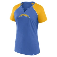 T-shirt raglan pailleté bleu poudre/doré pour femme des Los Angeles Chargers Fanatics