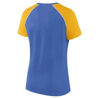 T-shirt raglan pailleté bleu poudre/doré pour femme des Los Angeles Chargers Fanatics