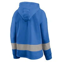 Women's Fanatics Powder Blue/Gray Los Angeles Chargers Huddle Up Fundamental Fleece Color Block Pullover Hoodie
