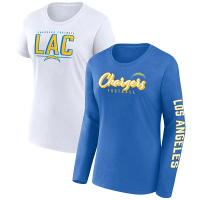 Ensemble de deux t-shirts pom-pom girl Fanatics pour femmes, bleu poudre/blanc, Los Angeles Chargers