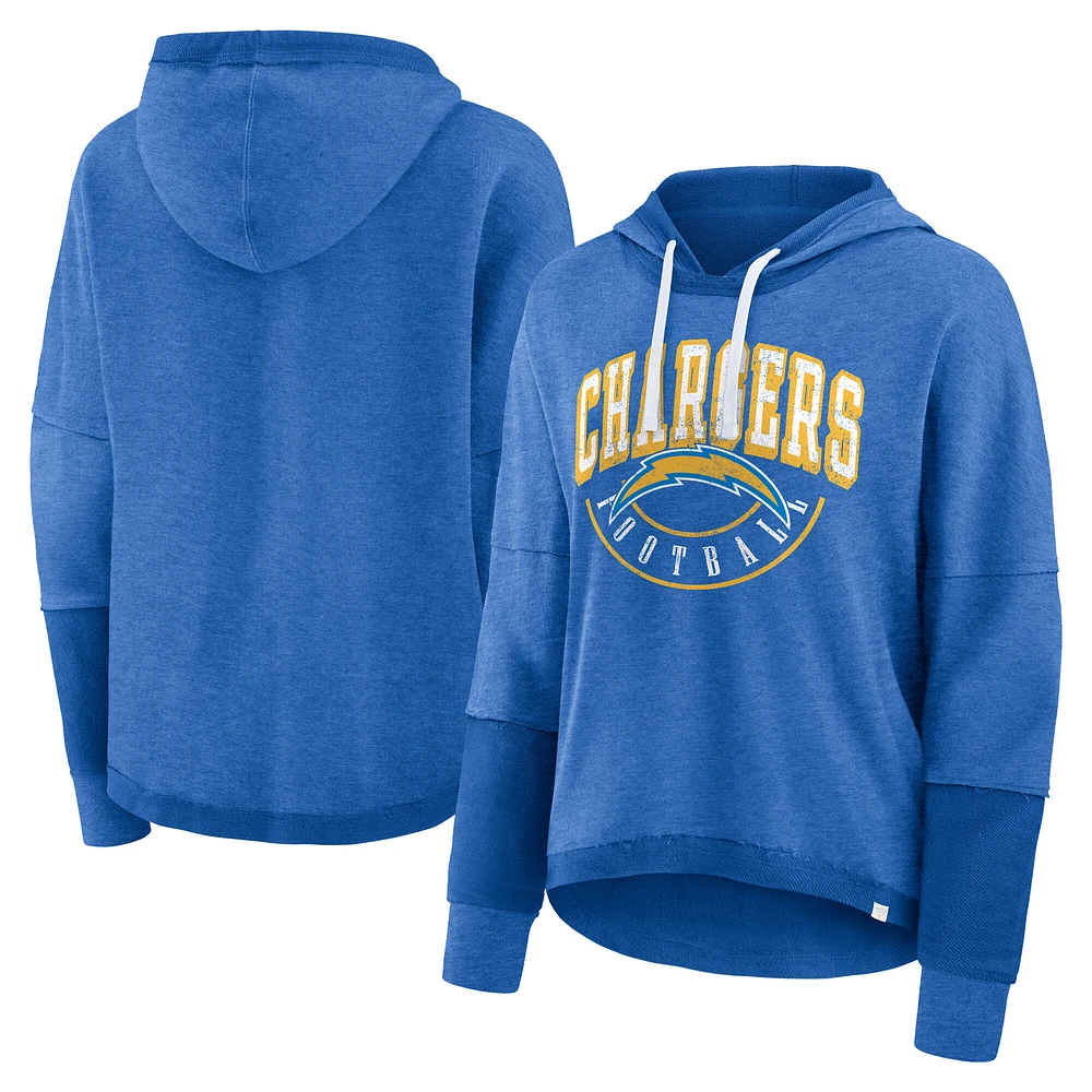 Women's Fanatics Powder Blue Los Angeles Chargers Lightewight Modest Crop Lounge Helmet Arch Pullover Hoodie