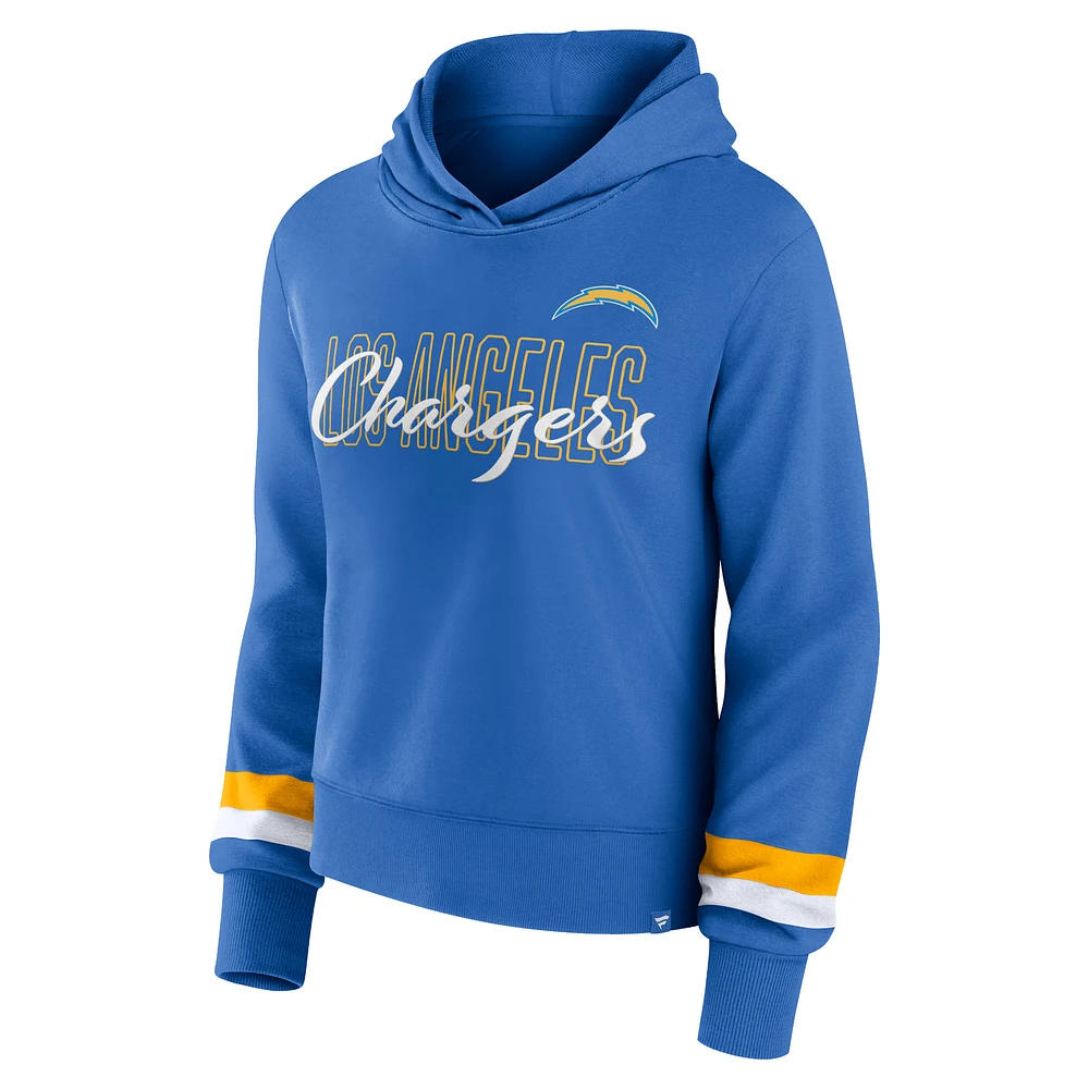 Sweat à capuche Fanatics Powder Blue Los Angeles Chargers Over Under pour femmes