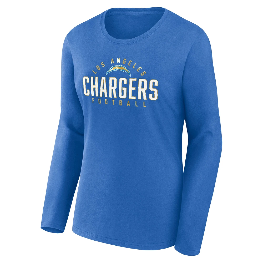 T-shirt à manches longues Foiled Play Fanatics pour femmes, bleu poudre, Los Angeles Chargers, grande taille