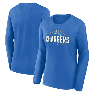 T-shirt à manches longues Foiled Play Fanatics pour femmes, bleu poudre, Los Angeles Chargers, grande taille